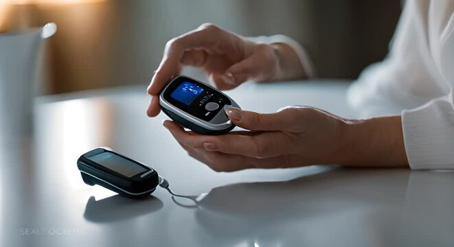Person with hypoglycemia measuring blood sugar.