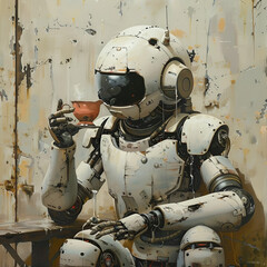 robot drinks tea