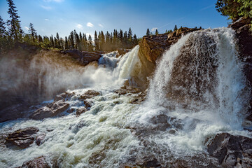 Ristafallet waterfall in the western part of Jamtland is listed as one of the most beautiful...
