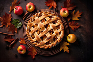 Apple pie with lattice pastry, traditional pastry dessert for Thanksgiving day