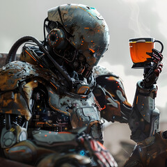 robot drinks tea