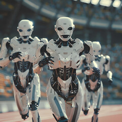 robots running around the stadium