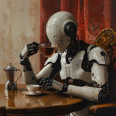 robot drinks tea