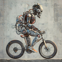 robot rides a motorcycle