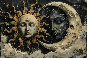 Goddess of the moon and the sun on the night sky