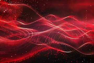 Abstract red wave background with glowing particles,  render illustration