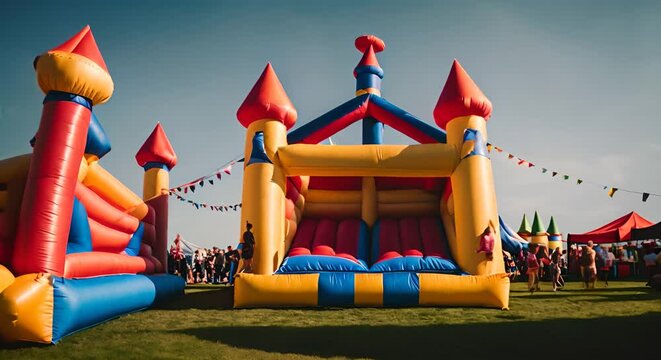 Bouncy castle. in the garden.