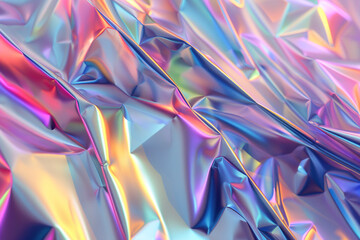 A futuristic background with a holographic foil texture, displaying a spectrum of colors that shift with the angle of view.