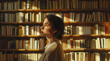 Librarian shelving books