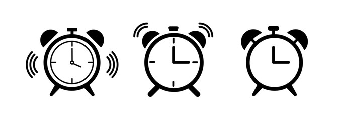 Alarm clock vector icons on white background. Time and clock.  Vector illustration.