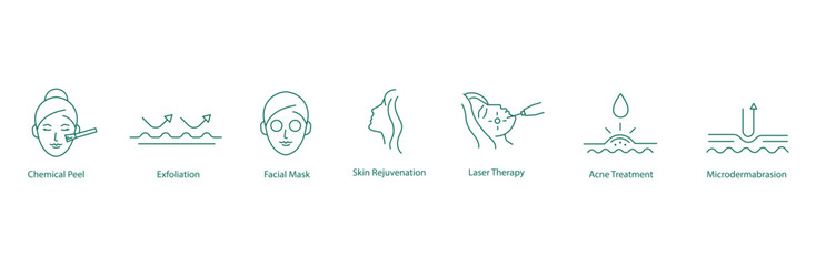 Chemical Peeling, Exfoliation, Face Mask, Skin Rejuvenation, Laser Treatment, Acne Treatment, Microdermabrasion.