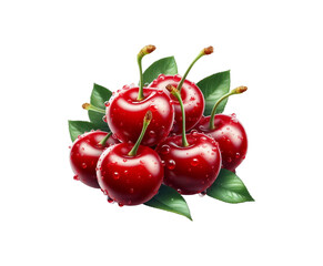 Fresh Cherry with leaves isolated on transparent background Ai generative.