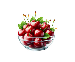 Fresh Cherry with leaves isolated on transparent background Ai generative.