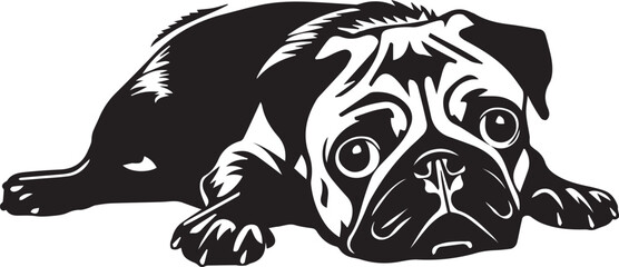 black and white illustration of a pug dog