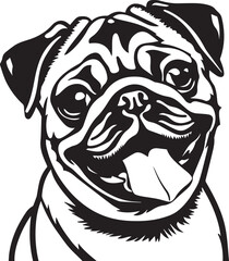 black and white illustration of pug dog