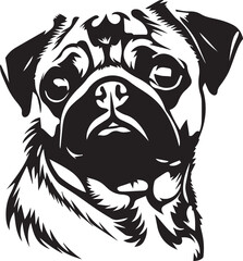 black and white illustration of a pug dog