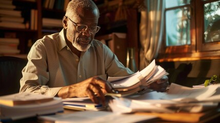 A Senior Man Examining Documents