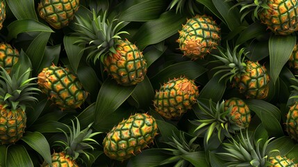 Fototapeta premium Pineapples are a tropical fruit that is sweet and juicy. They are a good source of vitamins and minerals, and they can be eaten fresh, cooked, or juiced.