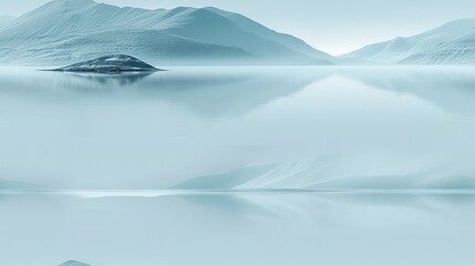 Fototapeta premium The image shows a beautiful winter landscape with snow-capped mountains and a frozen lake.