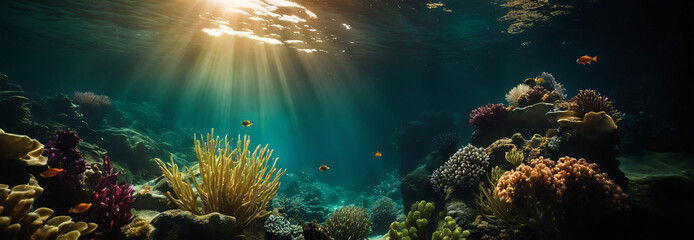 Coral reef with fishes under the sea.