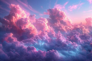 Beautiful fluffy clouds in the sky at sunset,   render