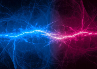 Purple and blue neon lightning background, electrical abstract