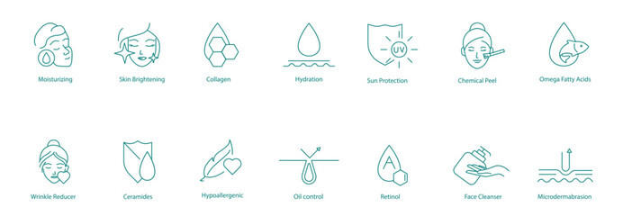 Moisturizing, Skin Brightening, Collagen, Hydration, Sun Protection, Chemical Peeling, Omega-3 Fatty Acid, Wrinkle Reduction, Ceramide, Hypoallergenic, Oil Control, Retinol, Face Cleanser