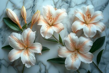 Obraz na płótnie Canvas White lily flowersle background, Flat lay, top view
