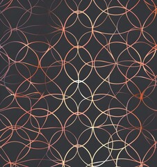 Vector pattern of intertwined circles in rose gold and pale pink, dark grey background, delicate and intricate design with fine details, modern and elegant style 