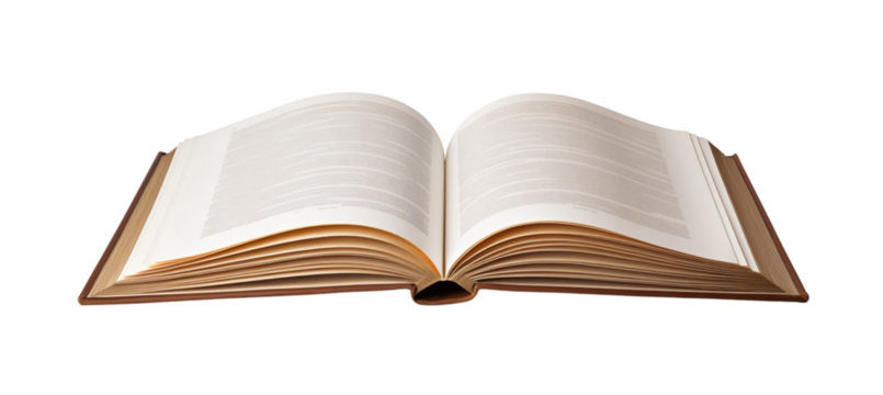 open book on white background on a transparent background, indicating study or research. Generative AI