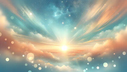 Celestial Dawn: Dreamy Sky and Glistening Light Particles