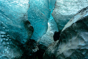 Inside blue ice cave in Vatnajokull glacier Iceland
