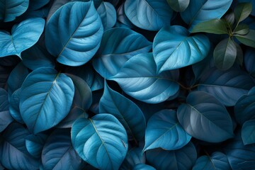 Beautiful blue leaves background, nature concept, top view, Generative AI