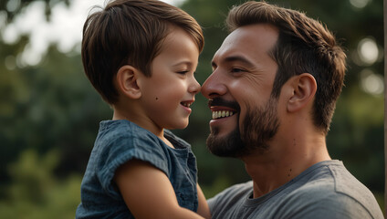 Fototapeta premium Father and son smiling 