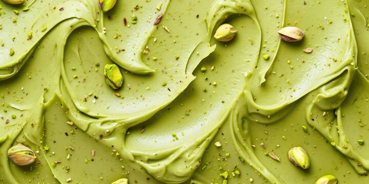 Tasty pistachio texture cream as background top view