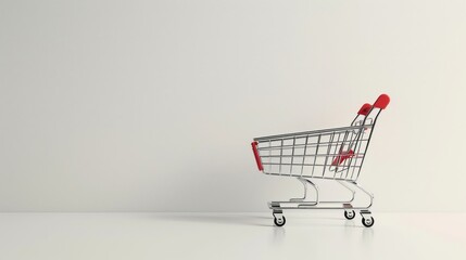 Minimalist design featuring a shopping cart on a plain white background