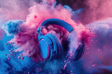 Stylish headphones with a smoky backdrop, great for music lovers and tech enthusiasts