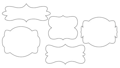 Set of white and black vintage  frames white isolated background. Collection of retro decorative labels