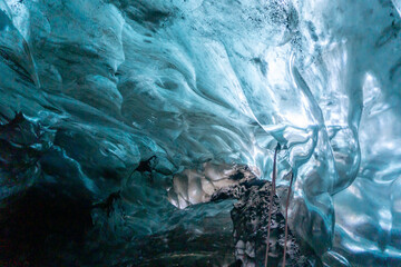 Inside blue ice cave in Vatnajokull glacier Iceland