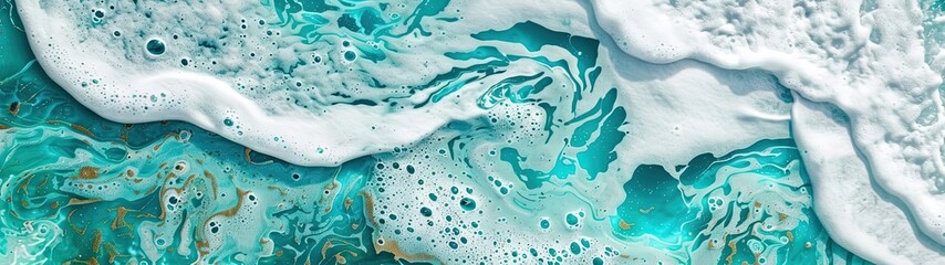 Liquid abstract background banner white and mint foam bubbles