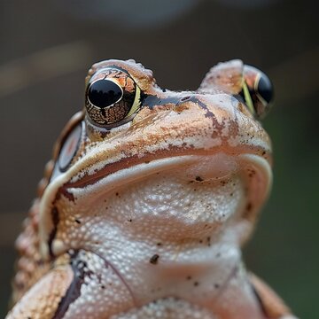 Close up of the head of a common tree frog (Rana temporaria)