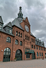 Central Railroad of New Jersey Terminal building detail in liberty state park (Communipaw Richardsonian Romanesque style building) disused train railroad station on the hudson river terminus terminal