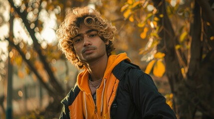 Fototapeta premium Adult Indian Man with Blond Curly Hair 1990s style Illustration.