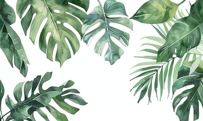 Watercolor banner tropical leaves