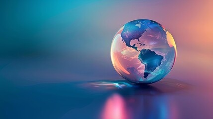 Create a sleek and modern design for a glass globe, showcasing the world against a gradient background