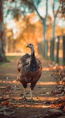 Lonely turkey on a pasture on a walk