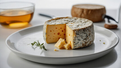 Image of delicious cheese on a white table 16
