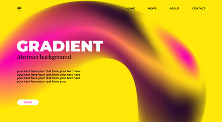 Abstract gradient web page design template, background with smooth blur shapes and sample text, copy space. Yellow, blue and black color.Copy space.Wavy liquid gradient mesh.Grapic design.