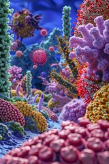 Obraz premium 3D animation that shows how viruses interact with cell membranes, emphasizing the importance of membrane structure in viral entry and infection