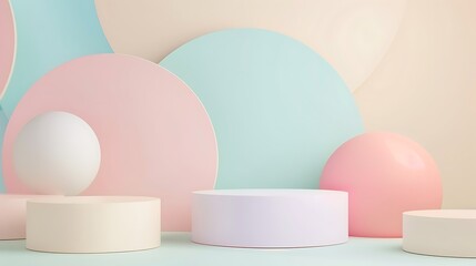 abstract geometric shape pastel color scene minimal design for cosmetic or product display podium